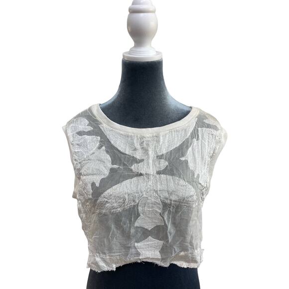 LOYD/FORD Palm Springs Sheer Ivory Cut Off Crop Top - Picture 5 of 9